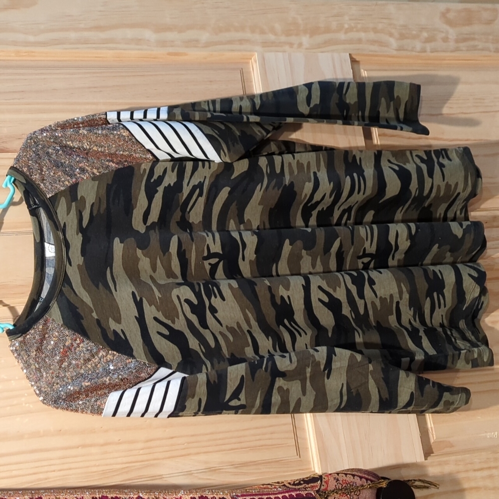 Camo Sequin Top